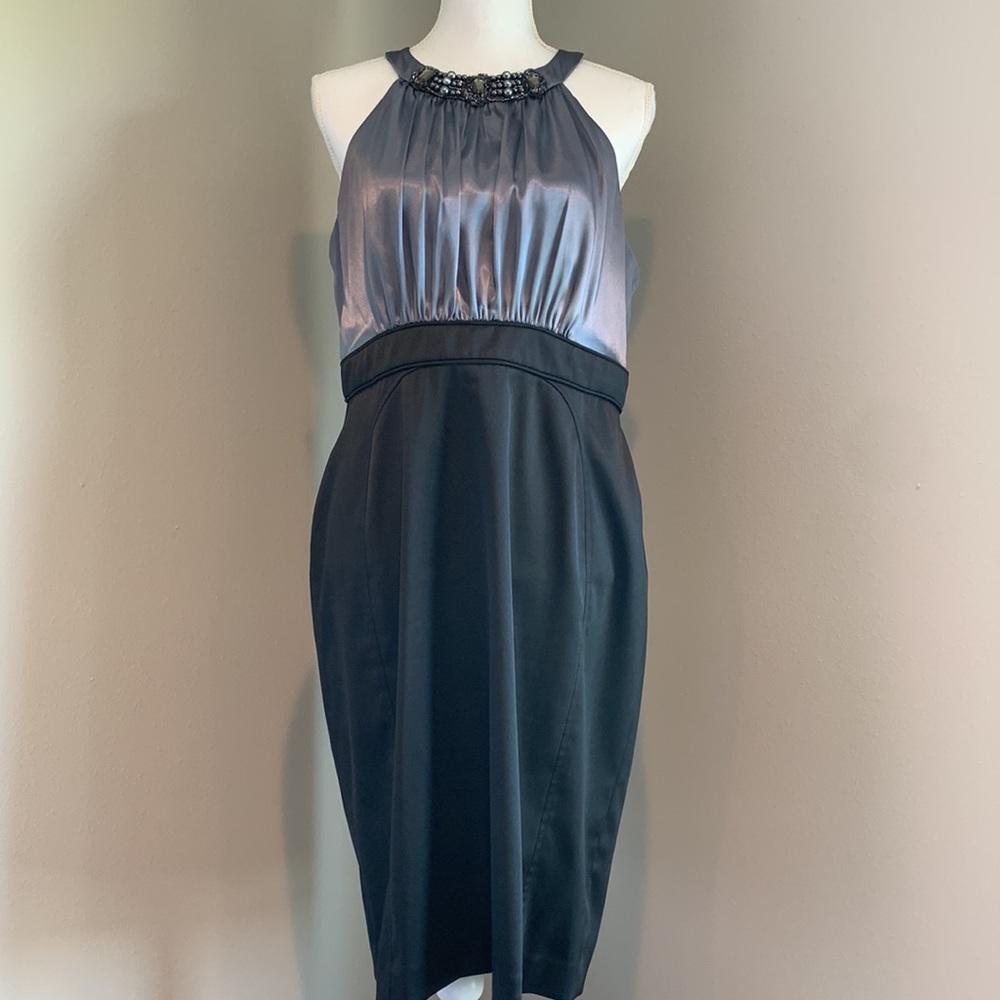 Jones New York | Embellished Satin Color Block Halter Cocktail Dress | Size 14
